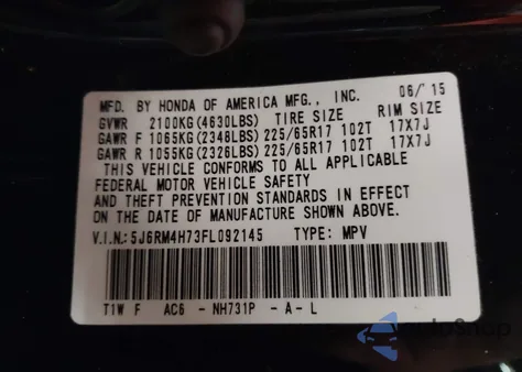 2015 Honda Cr-V Ex-L z USA, uszkodzony, nr VIN 5J6RM4H73FL092145